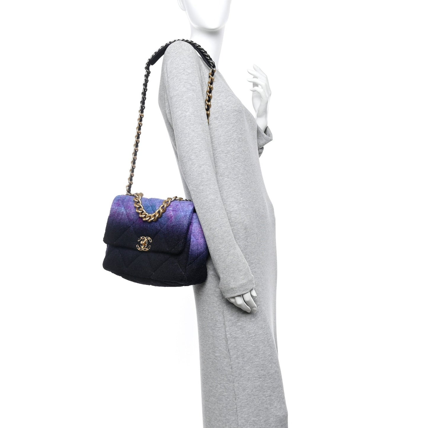 Wool Tweed Quilted Large Chanel 19 Flap Purple Black Blue