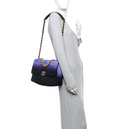 Wool Tweed Quilted Large Chanel 19 Flap Purple Black Blue