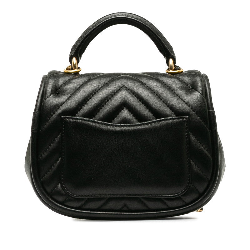 Chanel Coco V Stitch Top Handle  Chain Shoulder Bag Black Leather  CHANEL Middle] Vintage