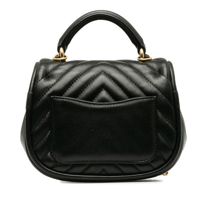 Chanel Coco V Stitch Top Handle  Chain Shoulder Bag Black Leather  CHANEL Middle] Vintage