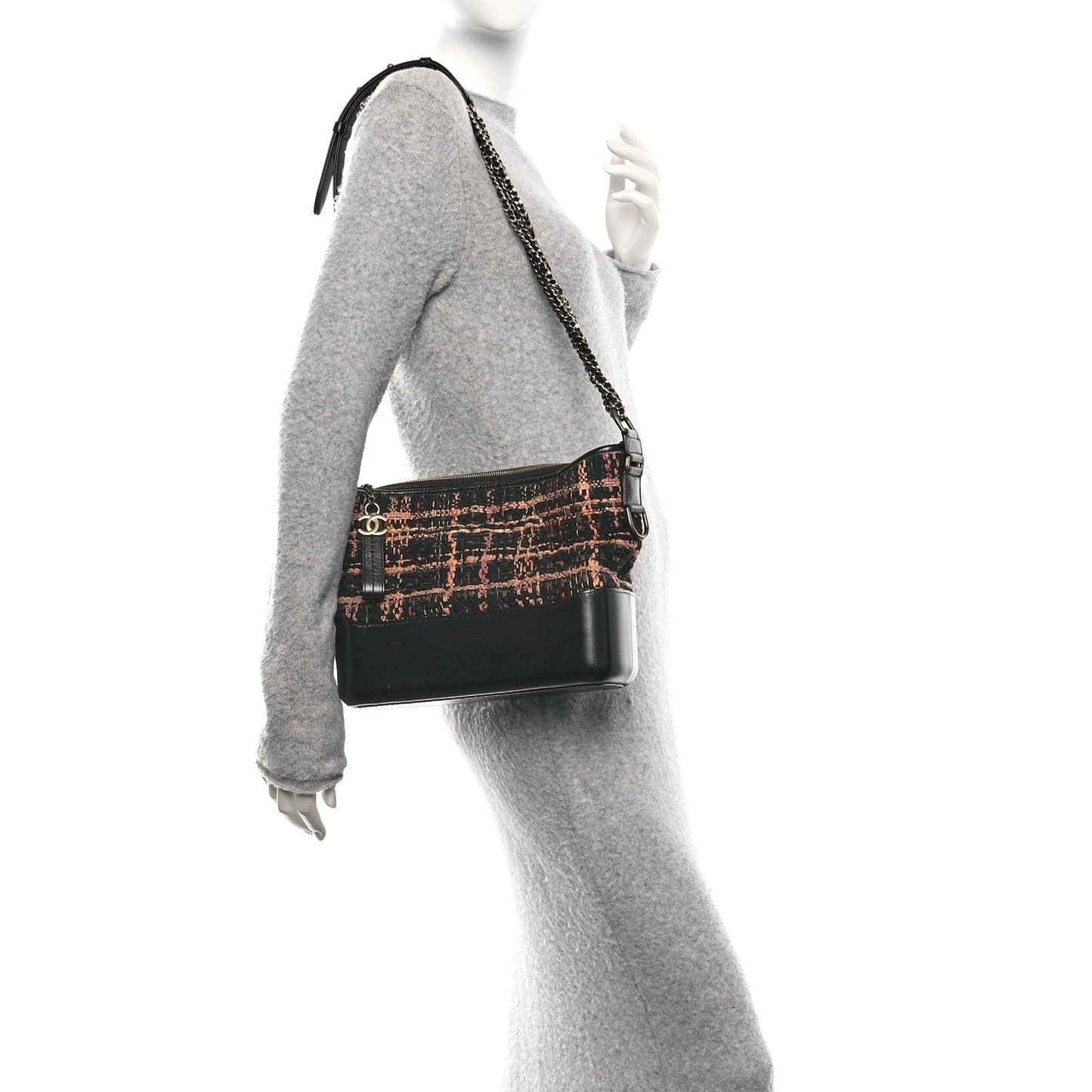 Tweed Calfskin Medium Gabrielle Hobo Black Brown
