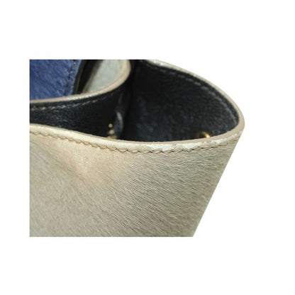Celine Dark Blue/ Black/ Khaki Trapeze Bag In Calf Hair