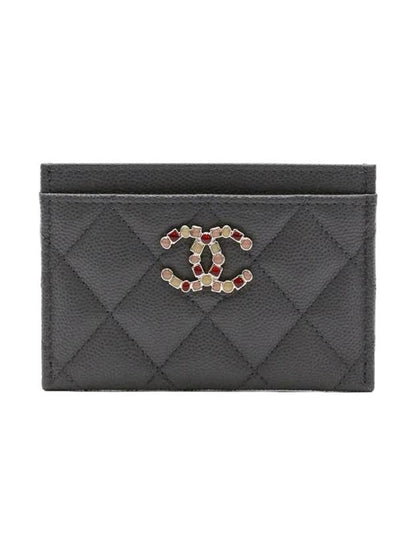 Gemstone CC Logo Caviar Leather Card Wallet Black Chanel