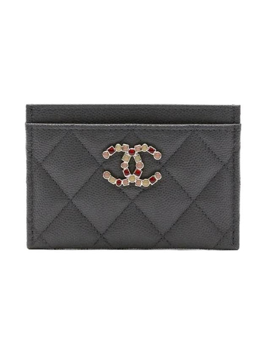 Gemstone CC Logo Caviar Leather Card Wallet Black Chanel