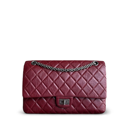 Chanel 2.55 Reissue 226 Medium - 28CM Quilted Aged Calfskin Burgundy Dark Red Ruthenium Silver Hardware Series 12
