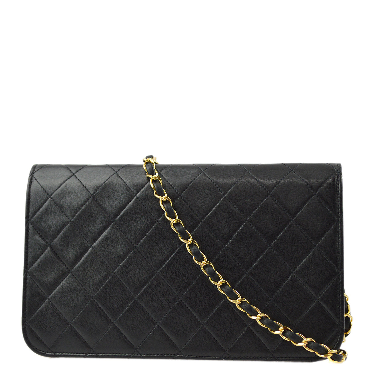 Chanel Black Lambskin Pushlock Small Full Flap Shoulder Bag