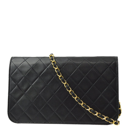 Chanel Black Lambskin Pushlock Small Full Flap Shoulder Bag