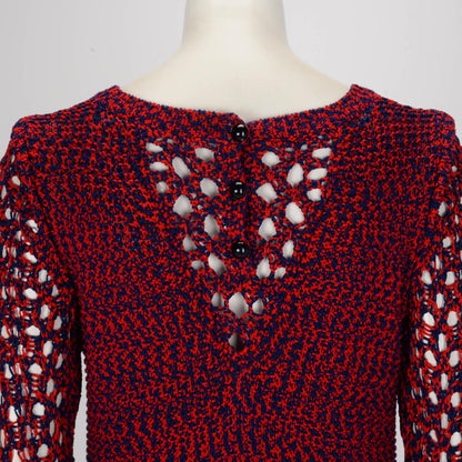 Chanel Red & Blue Cotton Crochet Four Pocket L/S Dress FR 40