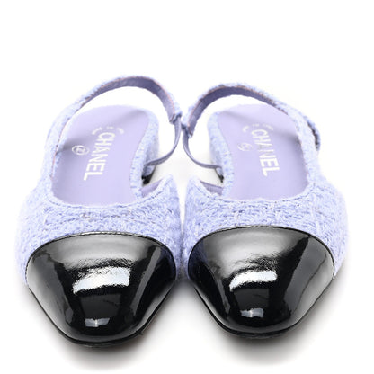 Tweed Cap Toe CC Slingback Flat 35.5 Lilac Black
