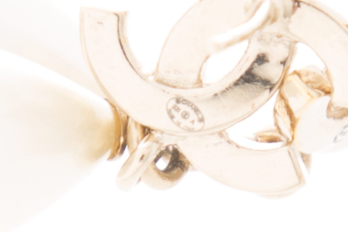 Chanel 2021 Pearl & Black CC Small Drop Earrings