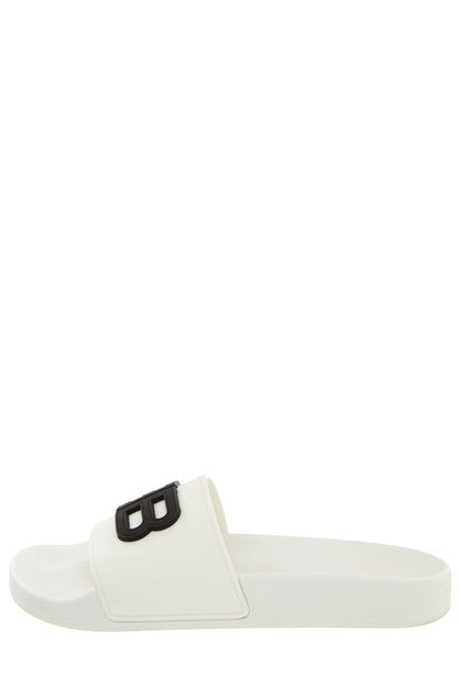 Balenciaga White And Black Logo Pool Slides SZ 37