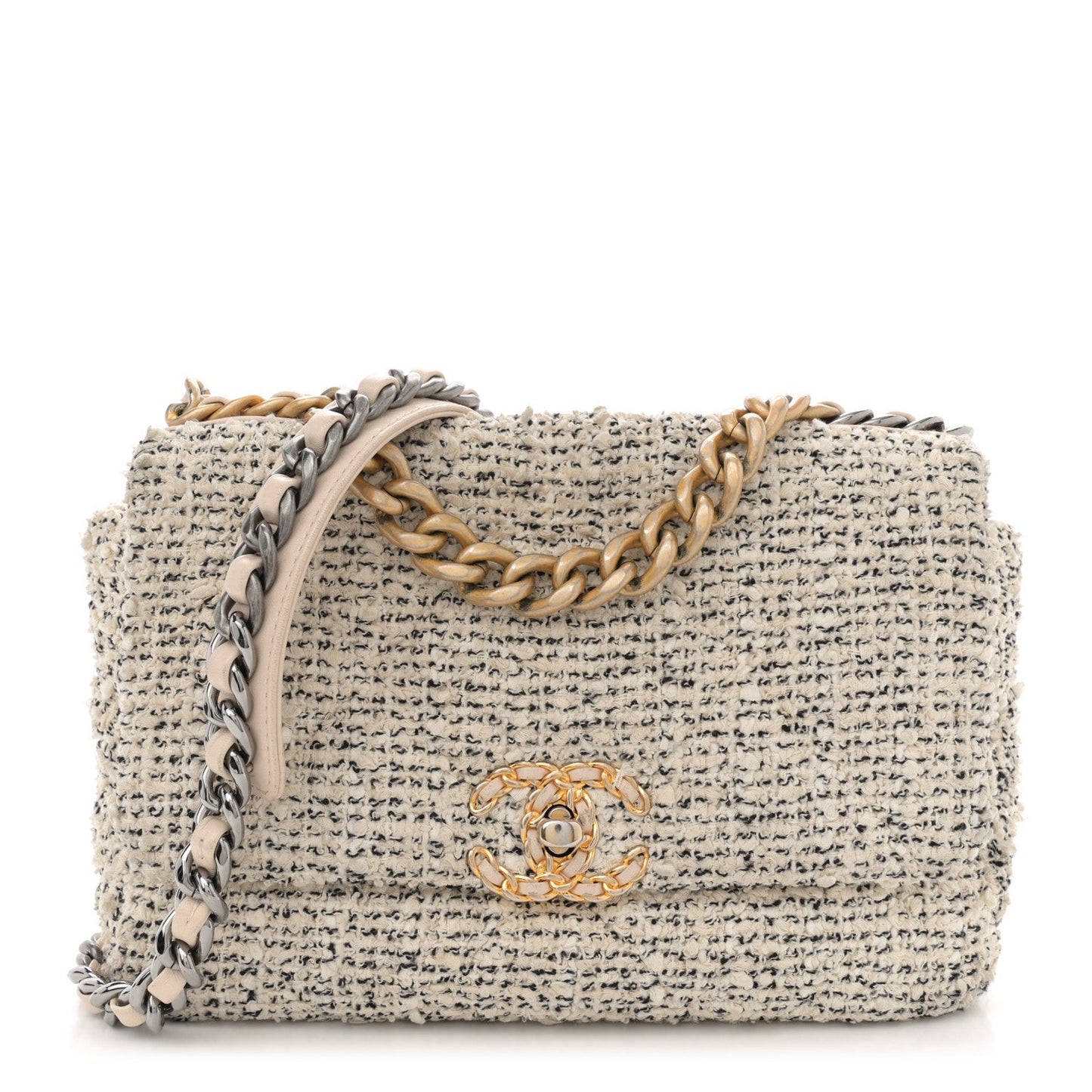Tweed Quilted Medium Chanel 19 Flap Ecru Black