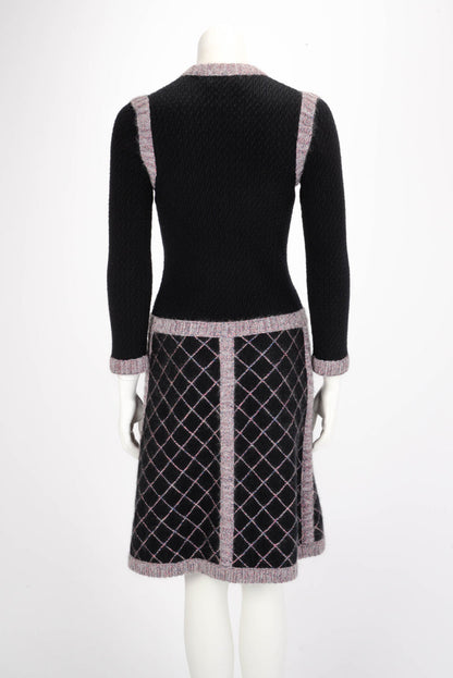Chanel Black & Purple Cashmere Camellia Button Dress FR 36