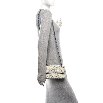 Tweed Quilted Mini Rectangular Flap White Blue Green