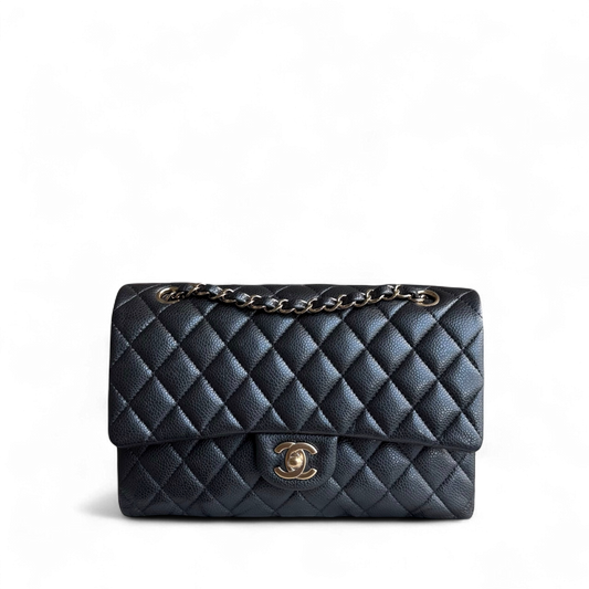 Chanel Classic Flap Medium - Caviar 25CM Quilted Grained Calfskin Charcoal Gold Hardware Series 25