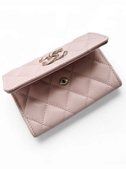CC Logo Diamond Card Wallet Light Light Pink Chanel