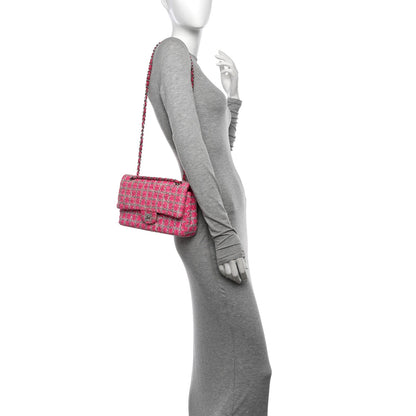 Tweed Quilted Medium Double Flap Hot Pink