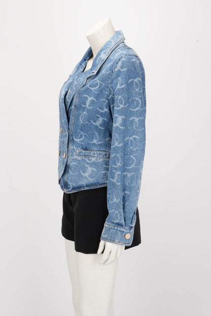 Chanel Light Blue Denim CC Double Breasted Jacket FR 36