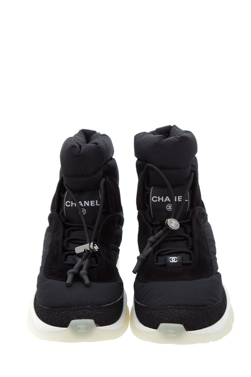 Chanel Black Nylon & Suede Snow Booties SZ 37.5