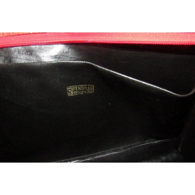 Fendi Smalll F Logo Make Up Red Zucchino Print Canvas And Leather Clutch