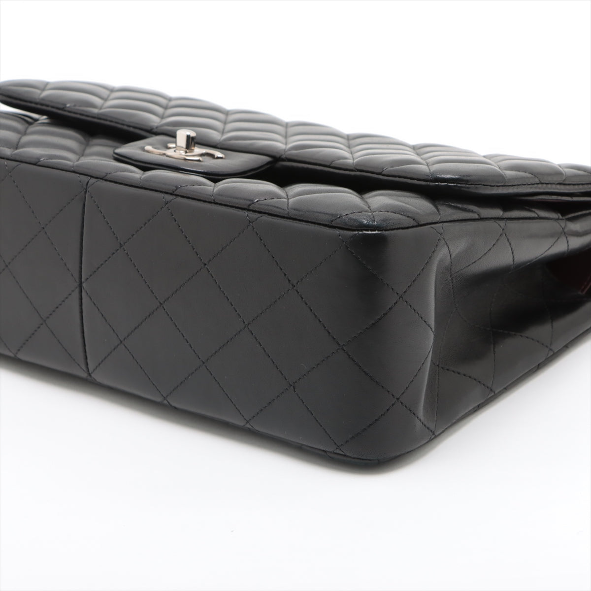 CHANEL Decamatrasse 30 Double Flap Chain Bag Black Silver Lambskin A58600