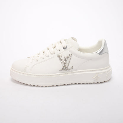 Louis Vuitton White Calfskin Crystal LV Time Out Sneakers 38.5