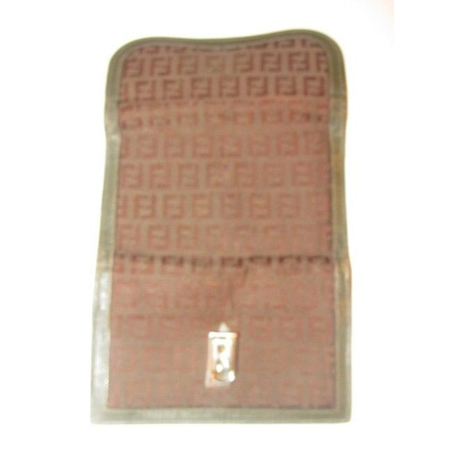 Fendi Dark Brown Small F Logo Print Canvas And Textured Brown Leather Vintage Wallet