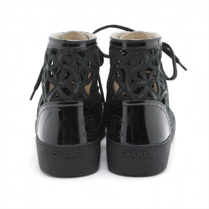 Chanel Coco Leather X Fabric High-Cut Trainers 38  Black Flower Race