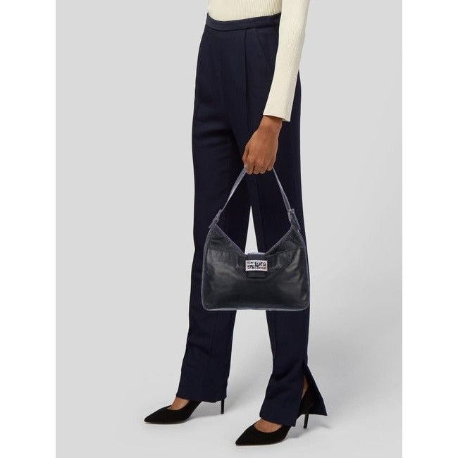 Fendi Black Leather Baguette in V Shaped Style w Enamel FF Clasp