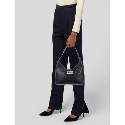 Fendi Black Leather Baguette in V Shaped Style w Enamel FF Clasp