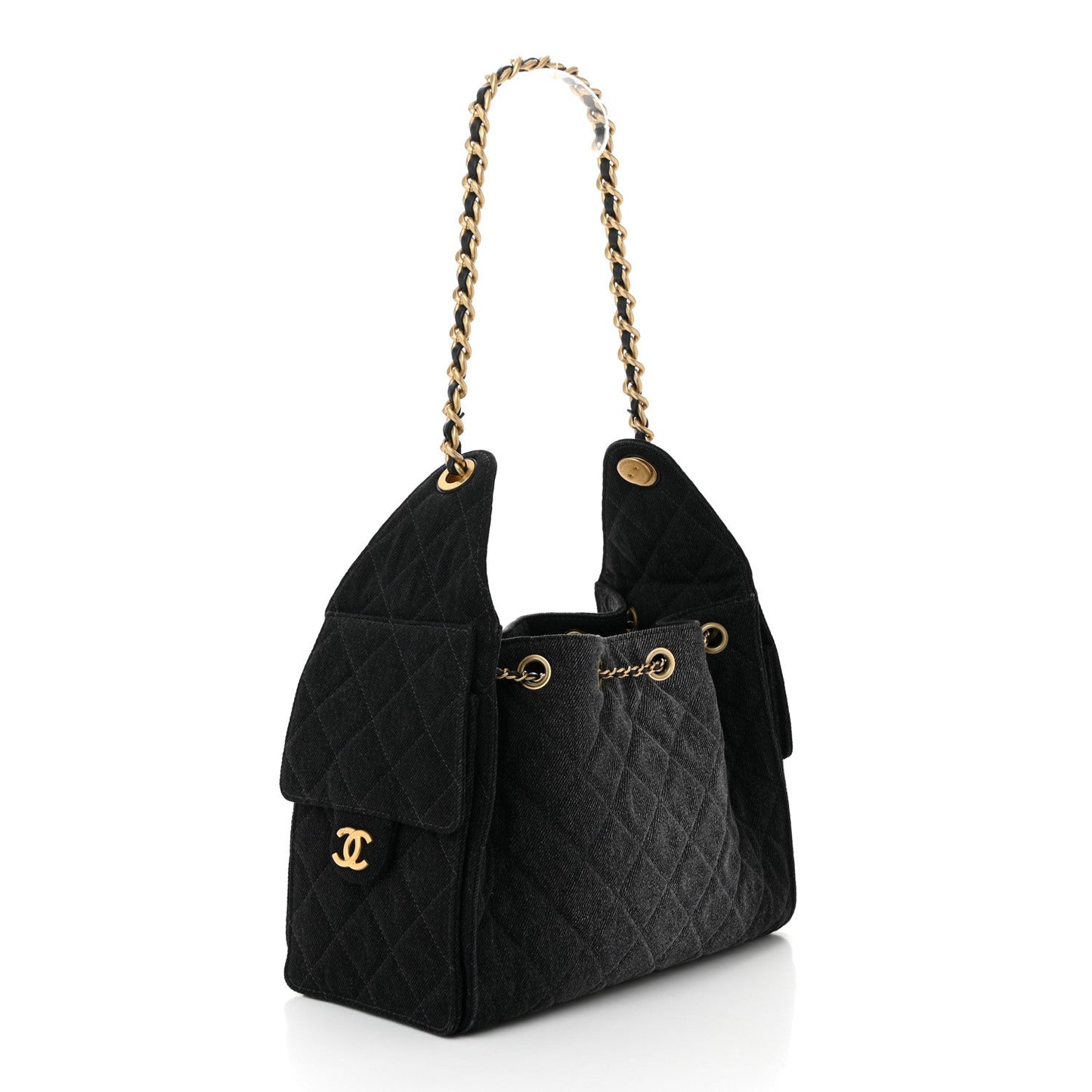 Washed Denim Quilted Small Chanel 25 Handbag Black