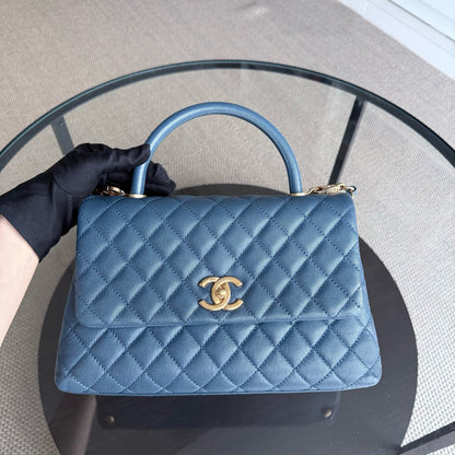 Chanel Coco Handle Medium - Caviar Quilted Blue Grained Calfskin Gold Hardware Series 24
