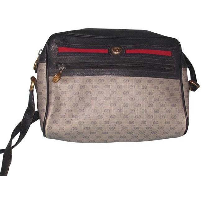 Gucci Navy Shoulder Crossbody W Micro G Guccissima Coated Canvas Leather Print Red Blue Stripe