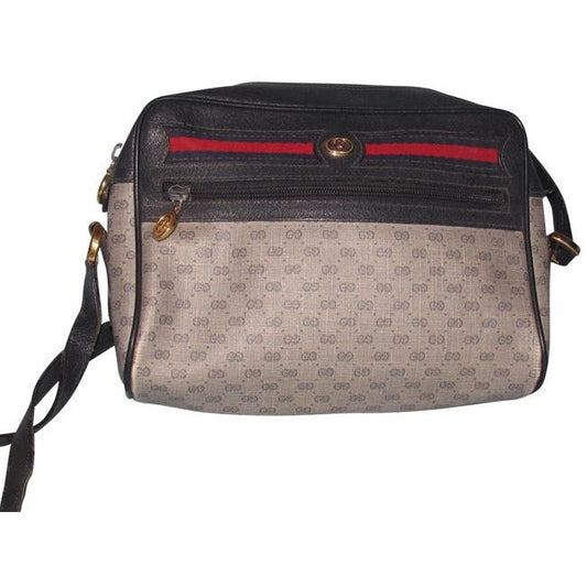 Gucci Navy Shoulder Crossbody W Micro G Guccissima Coated Canvas Leather Print Red Blue Stripe