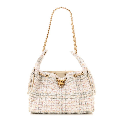 Tweed Quilted Small Chanel 25 Handbag Ecru Khaki Gold Red