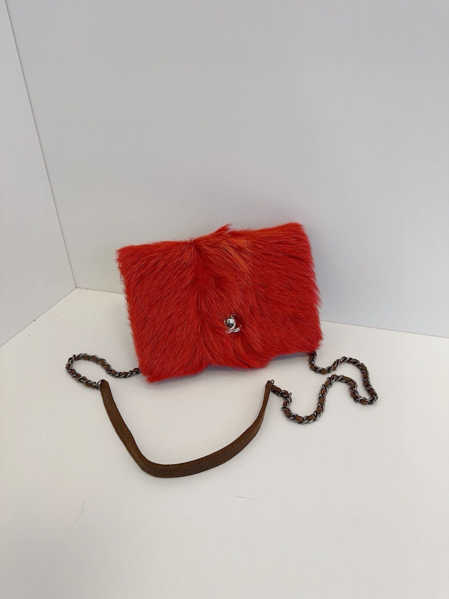 Vintage Chanel ECO-fur WOC chain bag red **cm