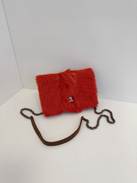 Vintage Chanel ECO-fur WOC chain bag red **cm