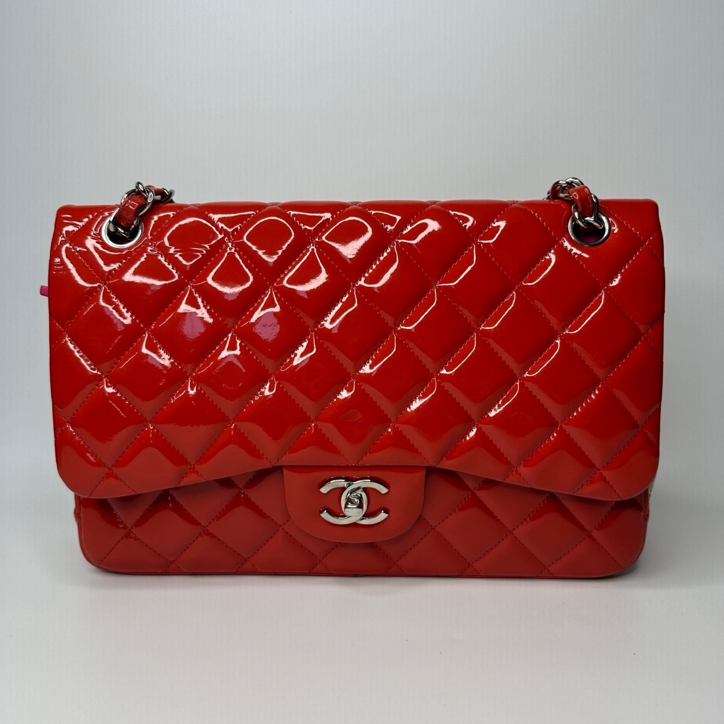 Chanel classic flap bag patent leather red -NG