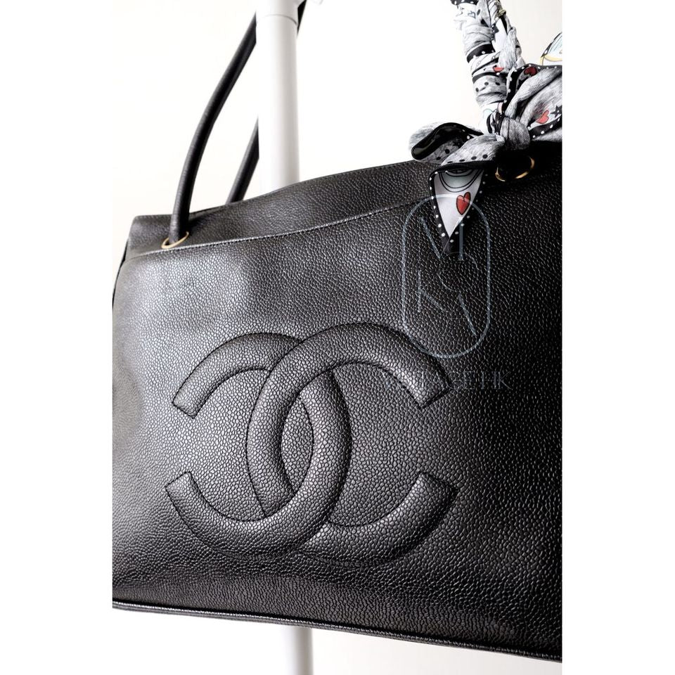 Chanel vintage coco caviar leather tote bag