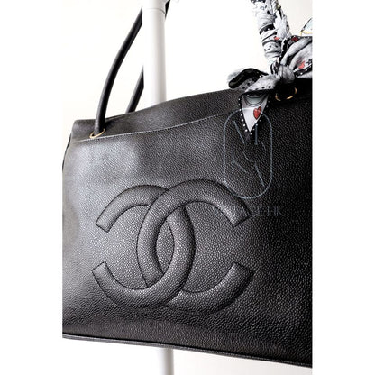 Chanel vintage coco caviar leather tote bag