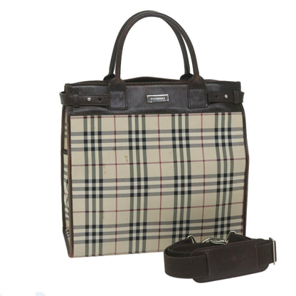 Burberry Nova Check Shoulder Bag Nylon Canvas Beige Auth 60156
