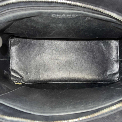 CHANEL CC Medallion Black Diamond Quilted Caviar Leather Tote / Shoulder Bag