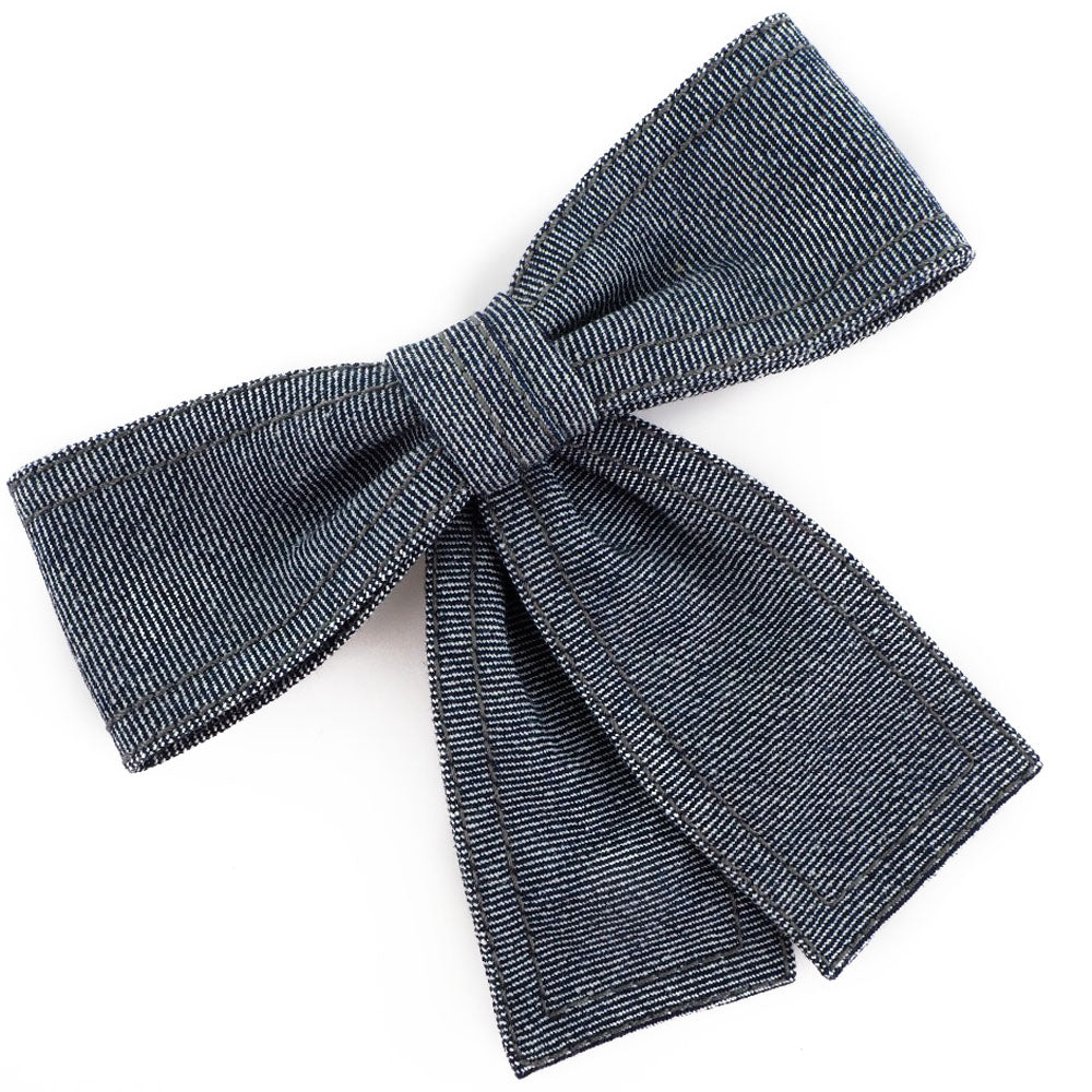 CHANEL Brooch Cotton denim Blue ribbon Women Used