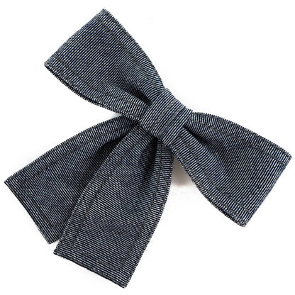 CHANEL Brooch Cotton denim Blue ribbon Women Used