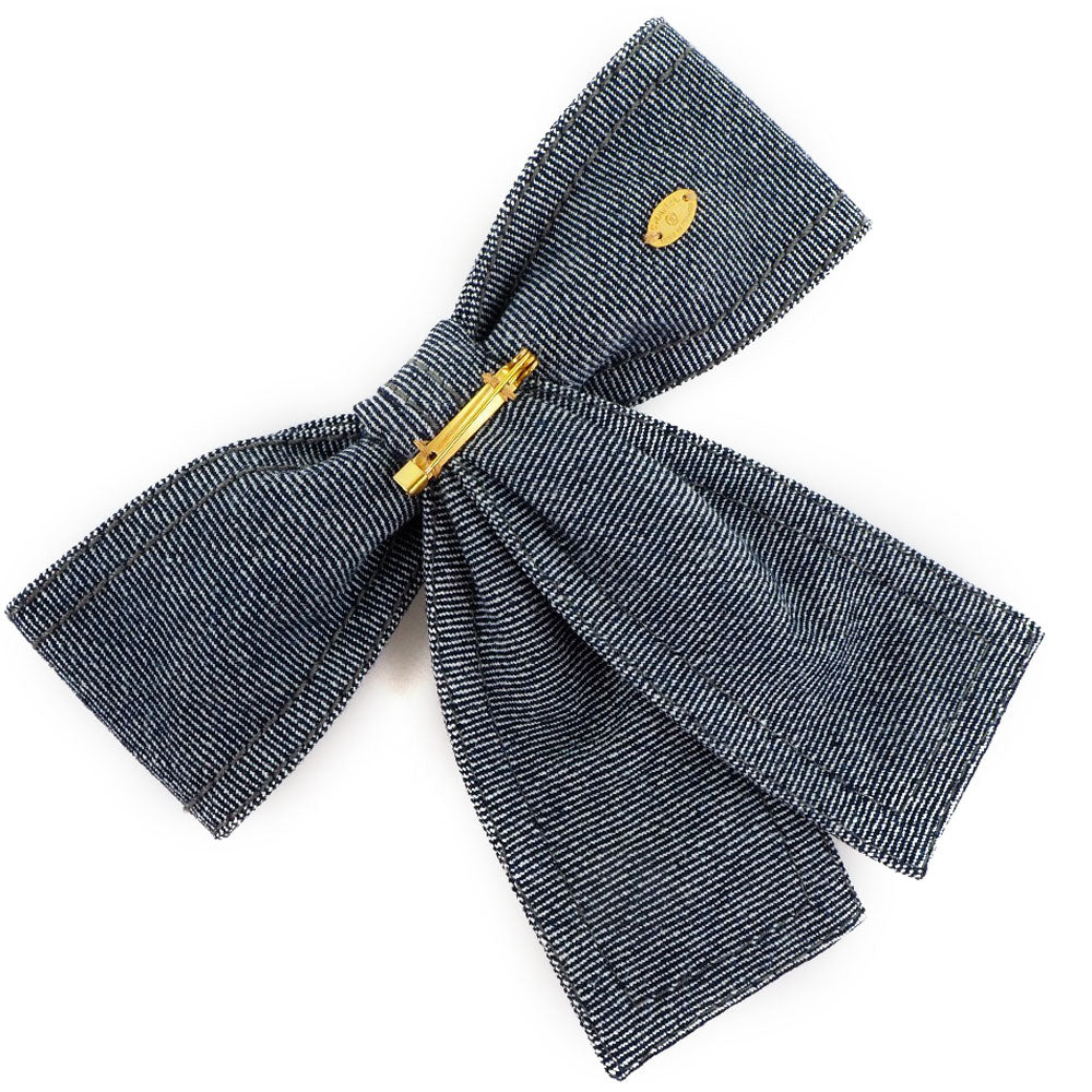 CHANEL Brooch Cotton denim Blue ribbon Women Used