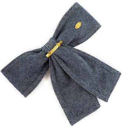 CHANEL Brooch Cotton denim Blue ribbon Women Used