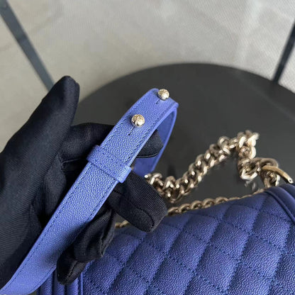 *Series 30* Caviar Boy Small Quilted Grained Calfskin Leboy Dark Blue Golden Hardware Series 30