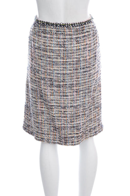 Chanel Multicolor Tweed Button Down Skirt SZ 40