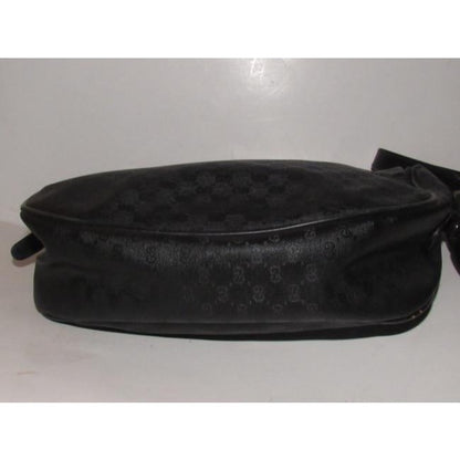 Gucci Vintage Black Crossbody Shoulder Bag Small G Logo Print Coated Canvas Leather