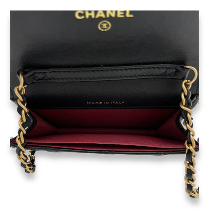 Classic Flap Chain Mini Black Card Holder in Lambskin, Gold hardware
